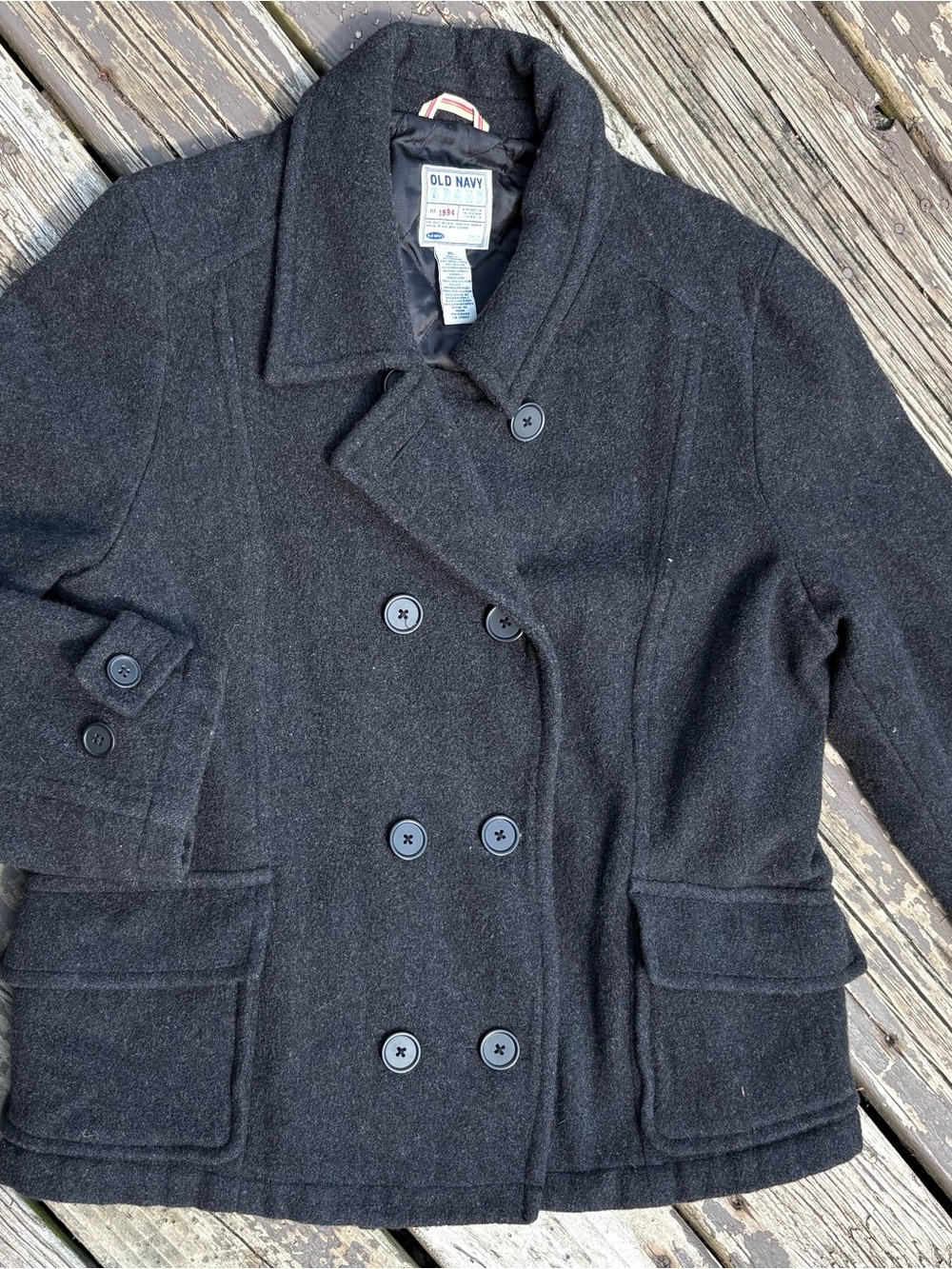 Old Navy Women's Black Double-Breasted Wool-Blend Peacoat